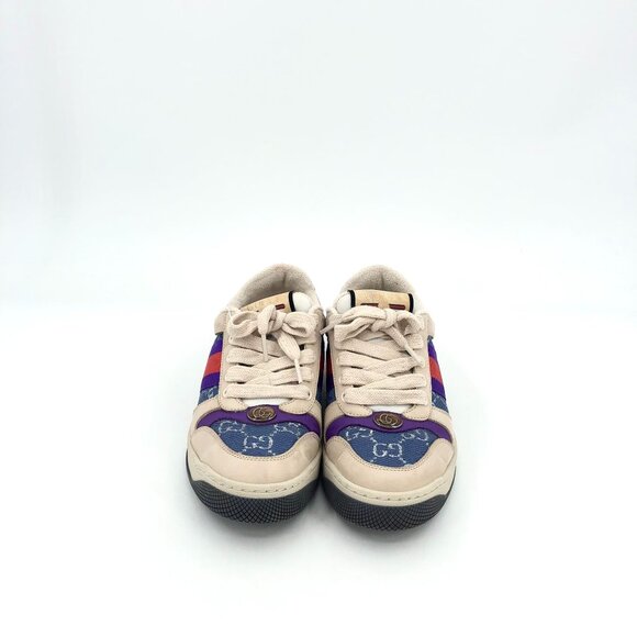 Gucci Screener Patchwork GG Logo Casual Sneakers 36 Purple Red Beige Leather & C - Picture 9 of 9